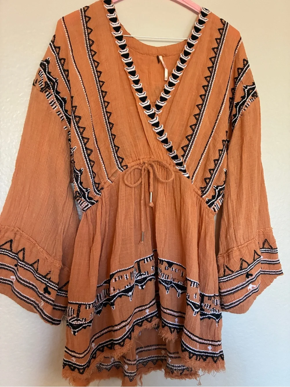 Free People Revolve Saffron Embroidered Tunic in Terracotta Boho Peasant Tunic - Picture 2 of 14